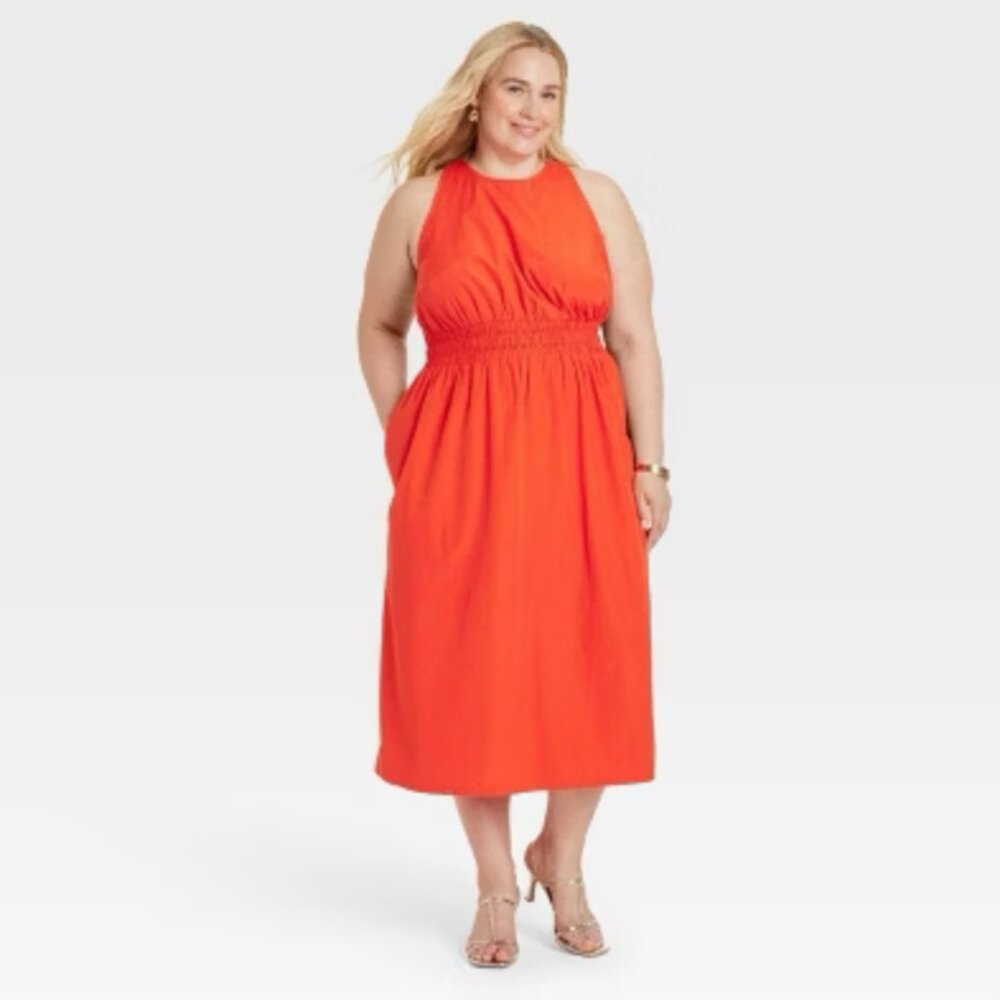 Women's Poplin Cross Back Midi Dress - A New Day™ L